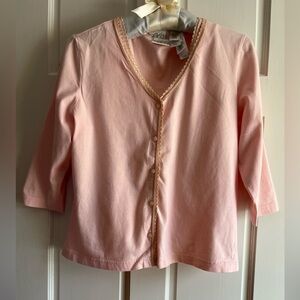 VILLAGER Women's L peach colored sweater set. 3/4 sleeve Cardigan/sleeveless top